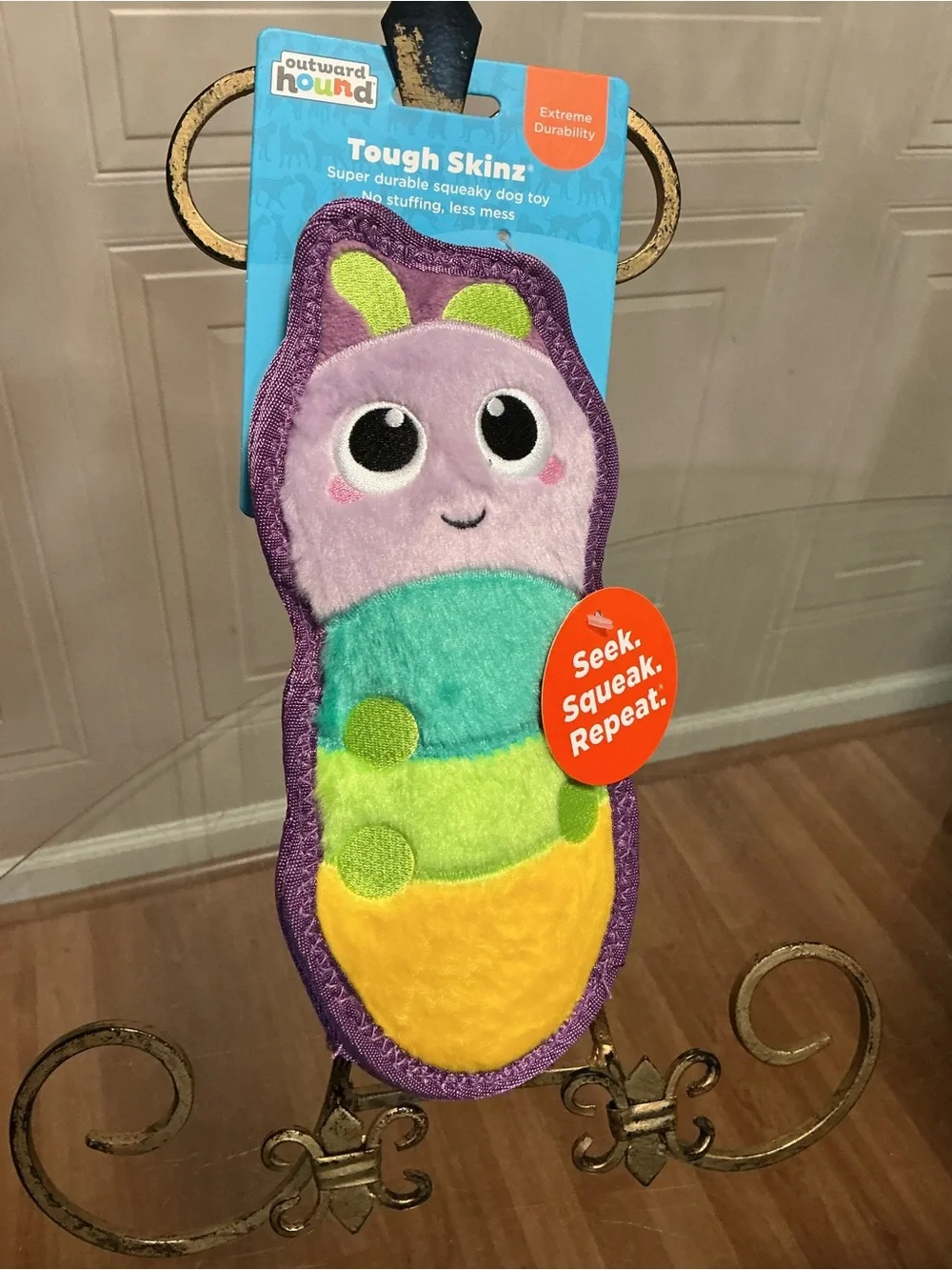 Tough Skinz Durable Squeaky Dog Toy with Two Tough Layers, Caterpillar 9”